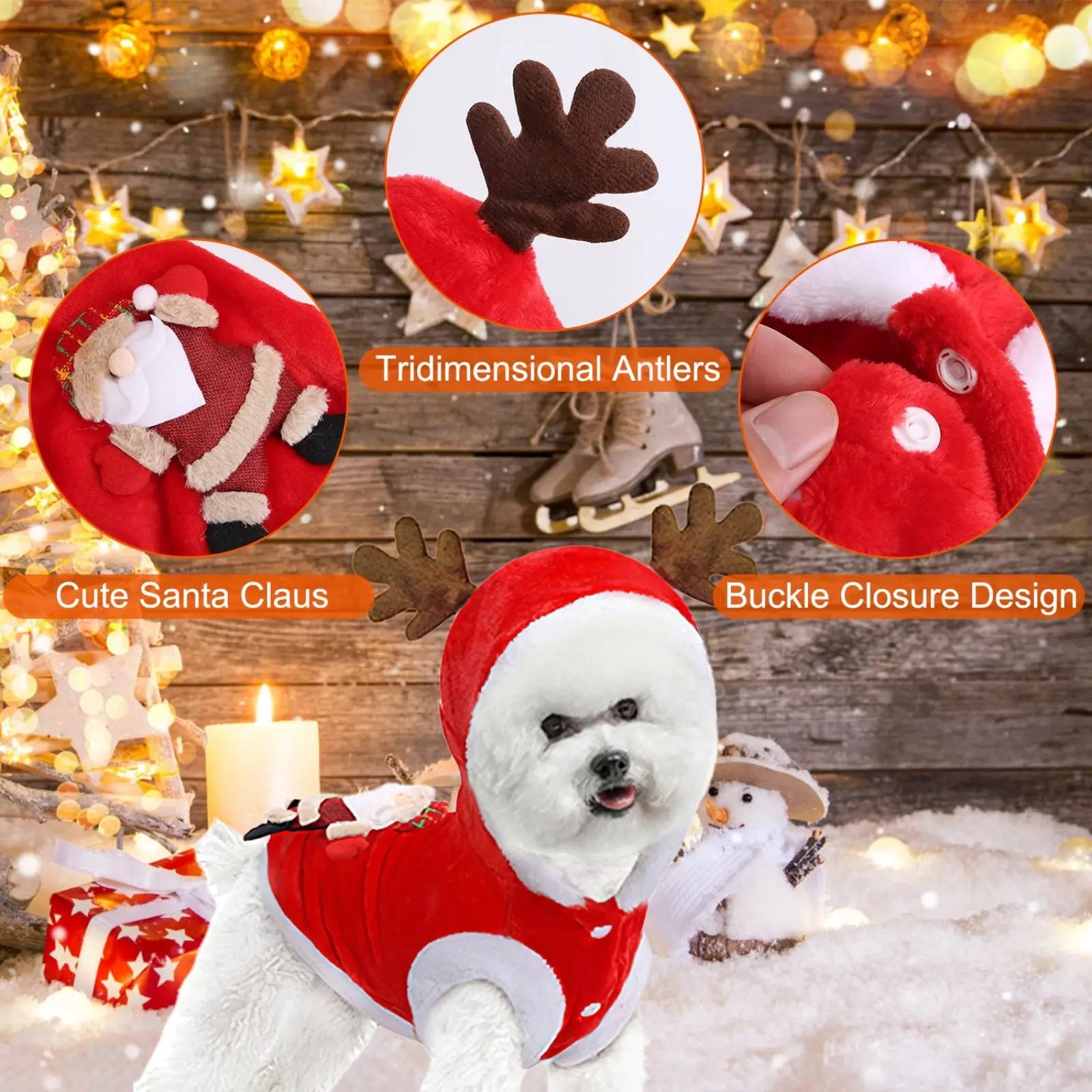 Christmas Pet Costume Santa Reindeer Winter Outfit
