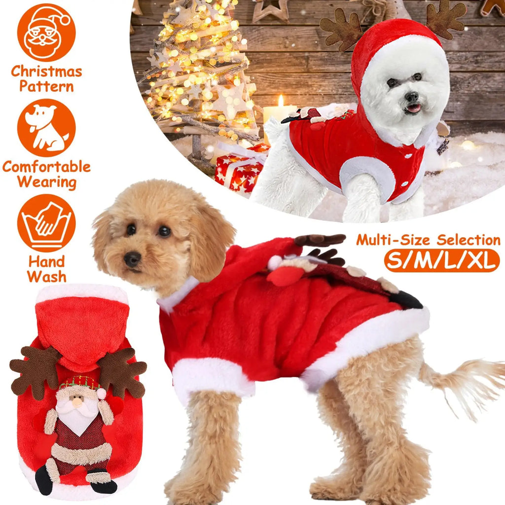 Christmas Pet Costume Santa Reindeer Winter Outfit