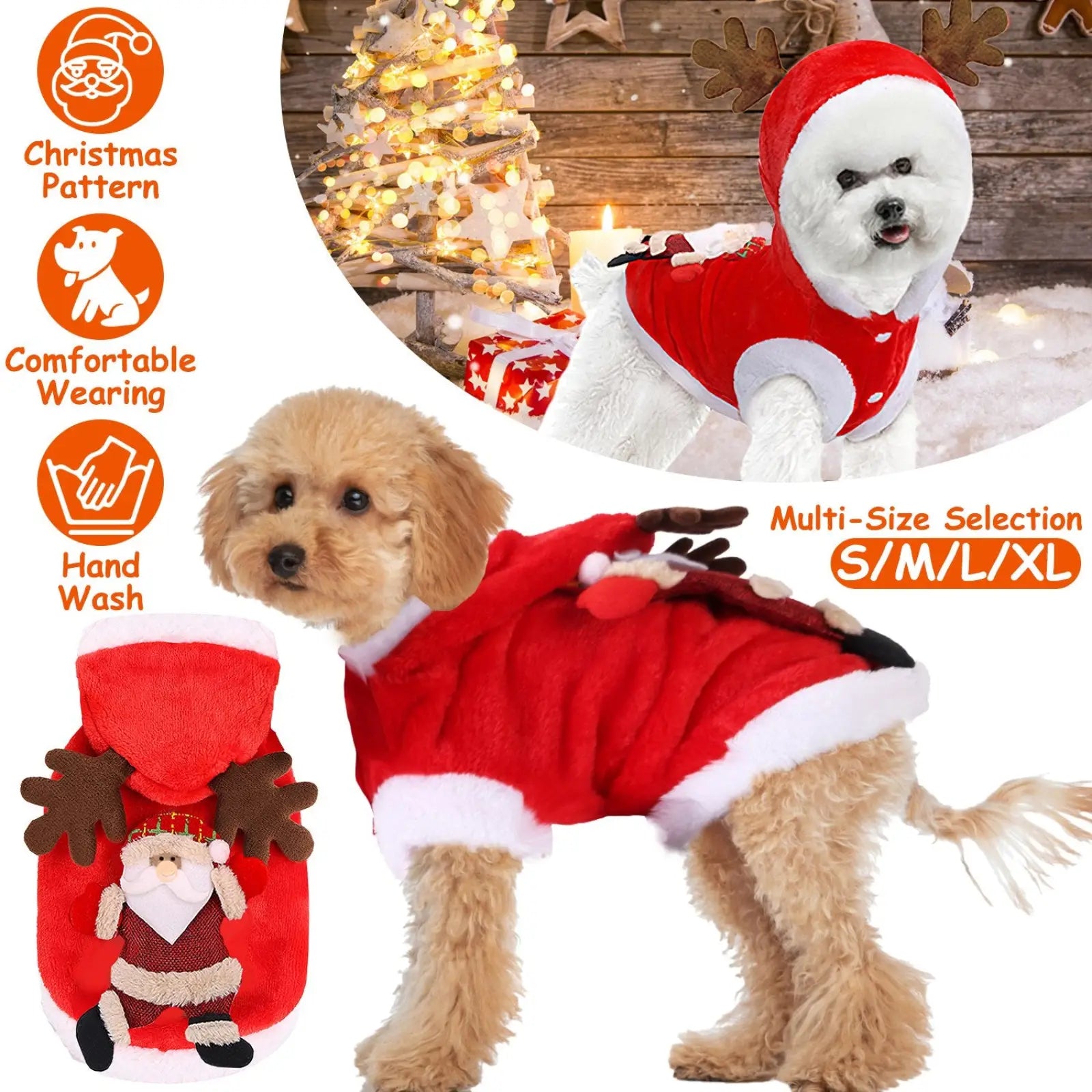 Christmas Pet Costume Santa Reindeer Winter Outfit