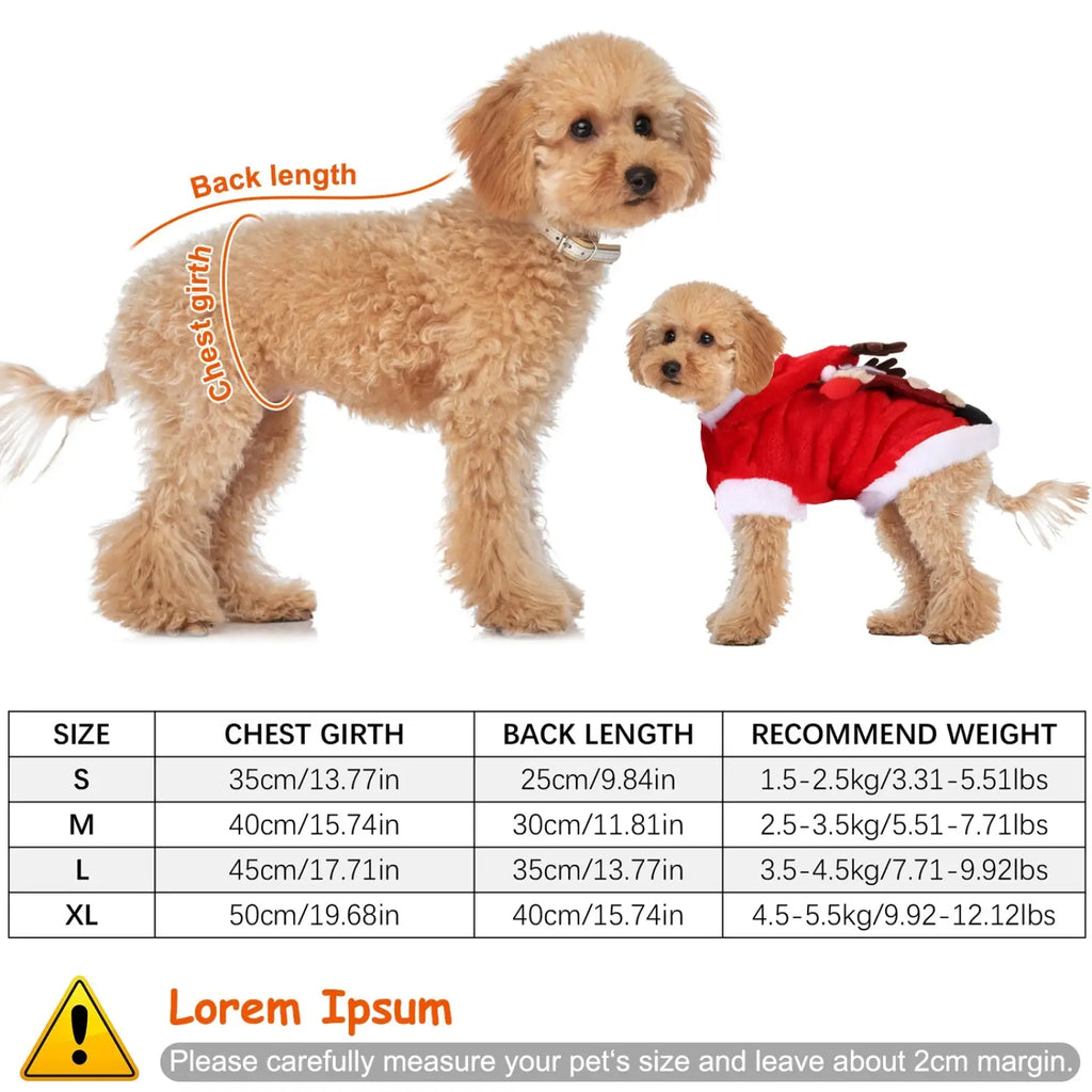Christmas Pet Costume Santa Reindeer Winter Outfit